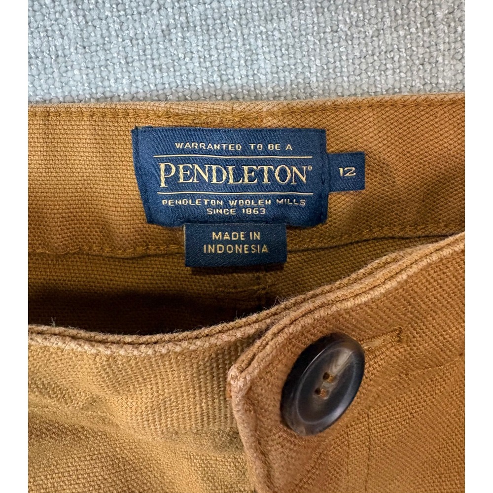 Pendleton Womens Size 12 Ochre Brown Canvas Wide‎ Leg Crop Pants Stretch Cotton - Picture 4 of 10